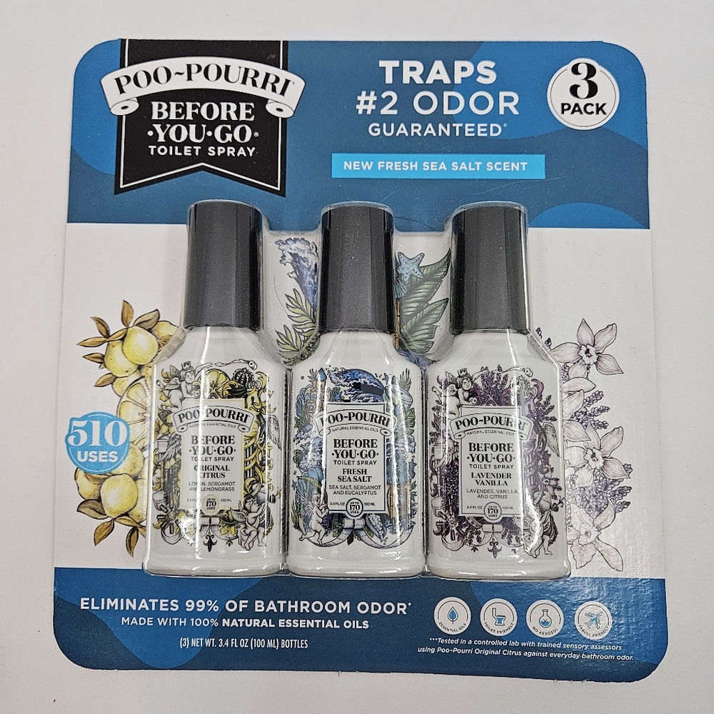 Poo-Pourri Original Citrus/Fresh Sea Salt/Lavender Vanilla 3 Pack Bottles - NIB